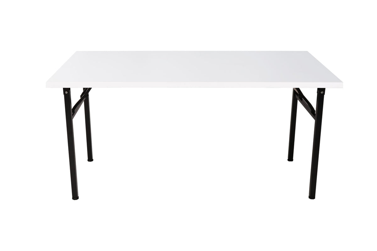 Steel Frame Folding Table — 1800mm W x 750mm D, Natural White Top & Black P/C Base — FFT1875 NW