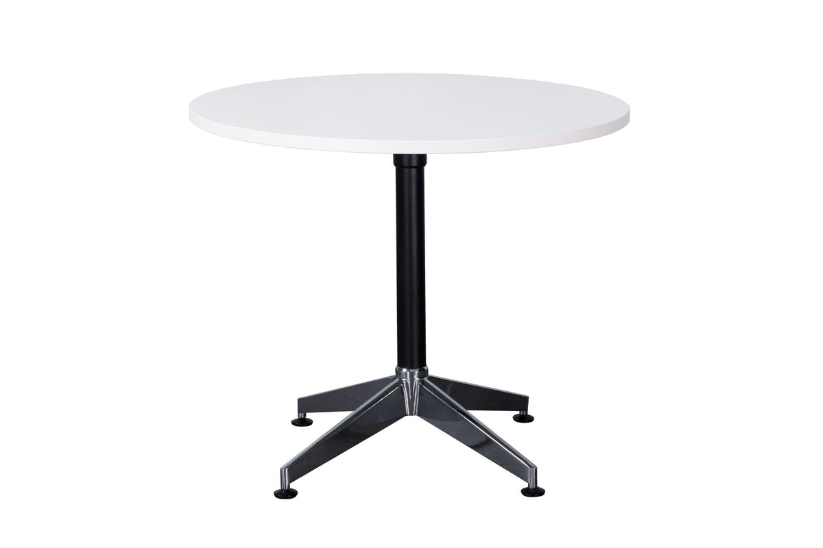 Typhoon 4 Star Round Table — 900mm DIA, Natural White, Black P/C + Polished Aluminium — TTR900 NW