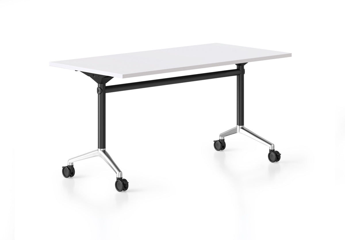 Typhoon Flip Top Table — Polished Aluminium Feet — 2100mm W x 750mm D, Natural White, Black P/C + Polished Aluminium — TFT2175 NW