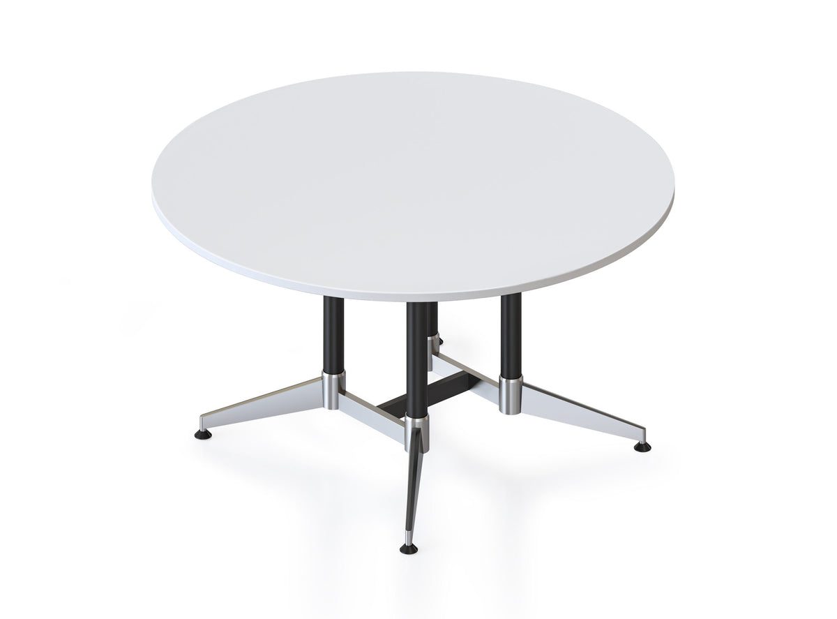 Typhoon Large Round Meeting Table — 1500mm Dia x 750mm H, Natural White, Black P/C With Polished Aluminium — TTR1500 NW