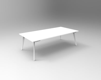 Eternity Meeting & Boardroom Table Rectangle — 2400mm W x 1200mm D, Natural White Top & White Satin Base — EMT2412 NW/WS