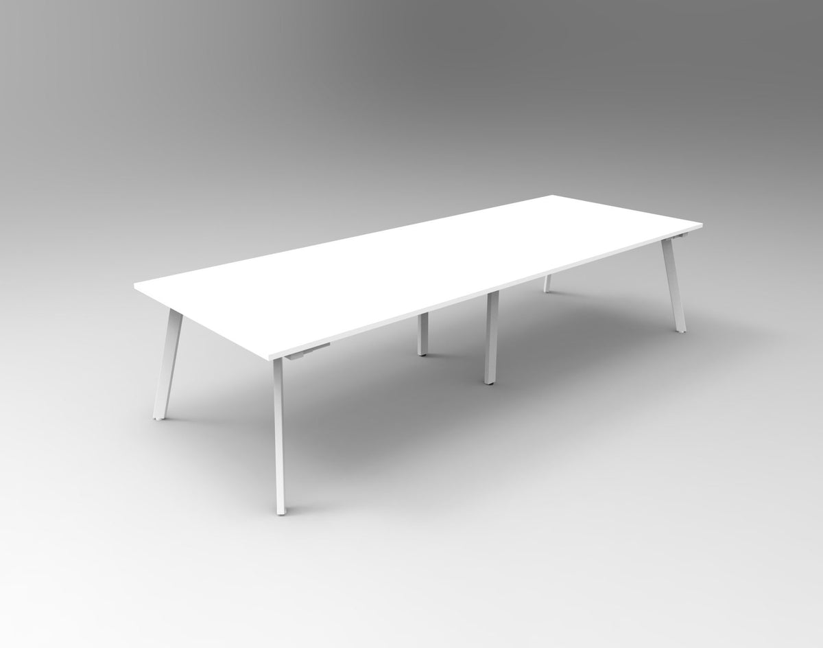 Eternity Meeting & Boardroom Table Rectangle — 3200mm W x 1200mm D, Natural White Top & White Satin Base — EMT3212 NW/WS