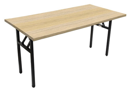 Steel Frame Folding Table — 1800mm W x 750mm D, Natural Oak Top & Black P/C Base — FFT1875 NO
