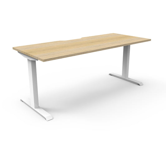 Boost Static desk-only — Natural Oak top and White Satin frame — representative 1800 x 750mm image; proportions vary by selected size; no screen or cable tray