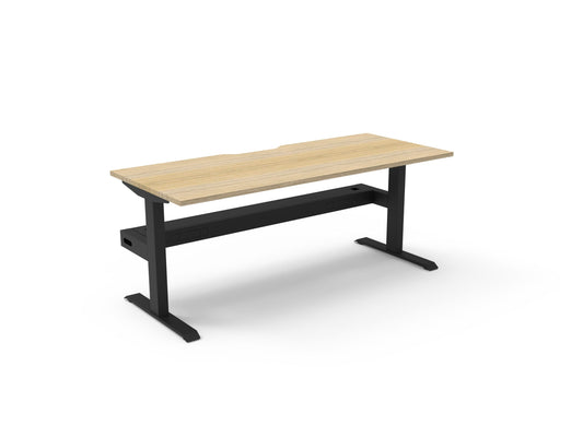 Boost Static desk and cable tray — Natural Oak / Black Satin — representative 1800 x 750mm image; proportions vary by selected size; no screen
