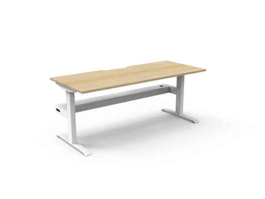 Boost Static desk and cable tray — Natural Oak / White Satin — representative 1800 x 750mm image; proportions vary by selected size; no screen