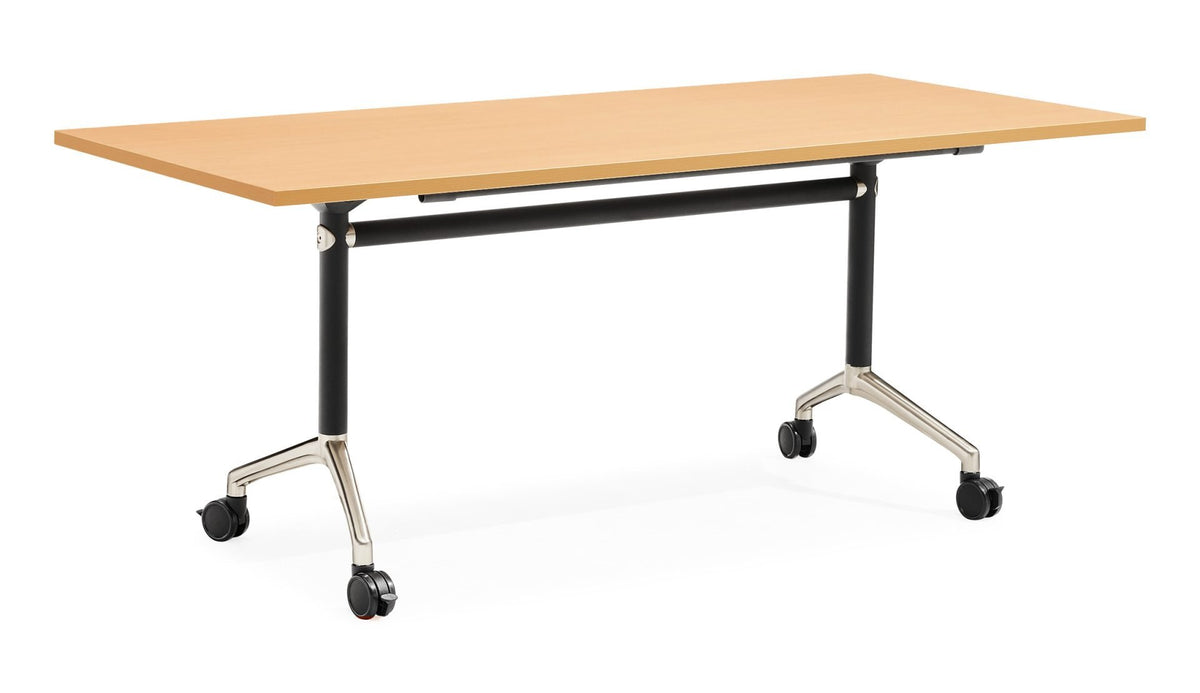 Typhoon Flip Top Table — Polished Aluminium Feet — 1800mm W x 750mm D, Beech, Black P/C + Polished Aluminium — TFT1875 B