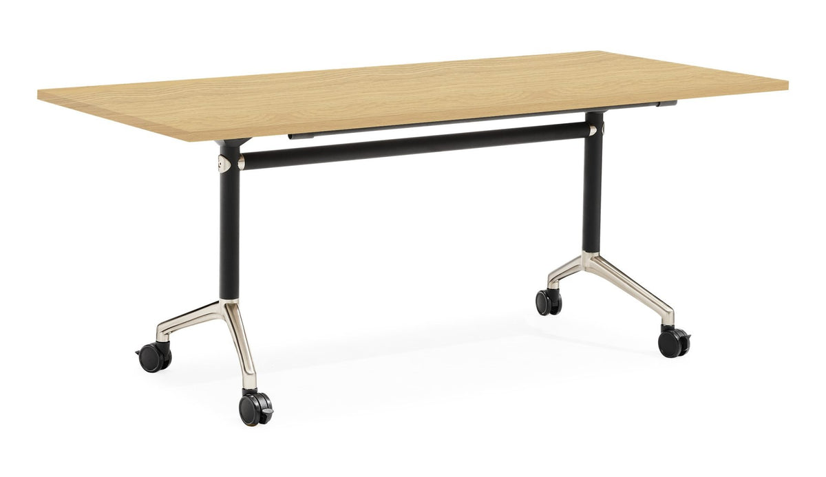 Typhoon Flip Top Table — Polished Aluminium Feet — 1800mm W x 750mm D, Natural Oak, Black P/C + Polished Aluminium — TFT1875 NO