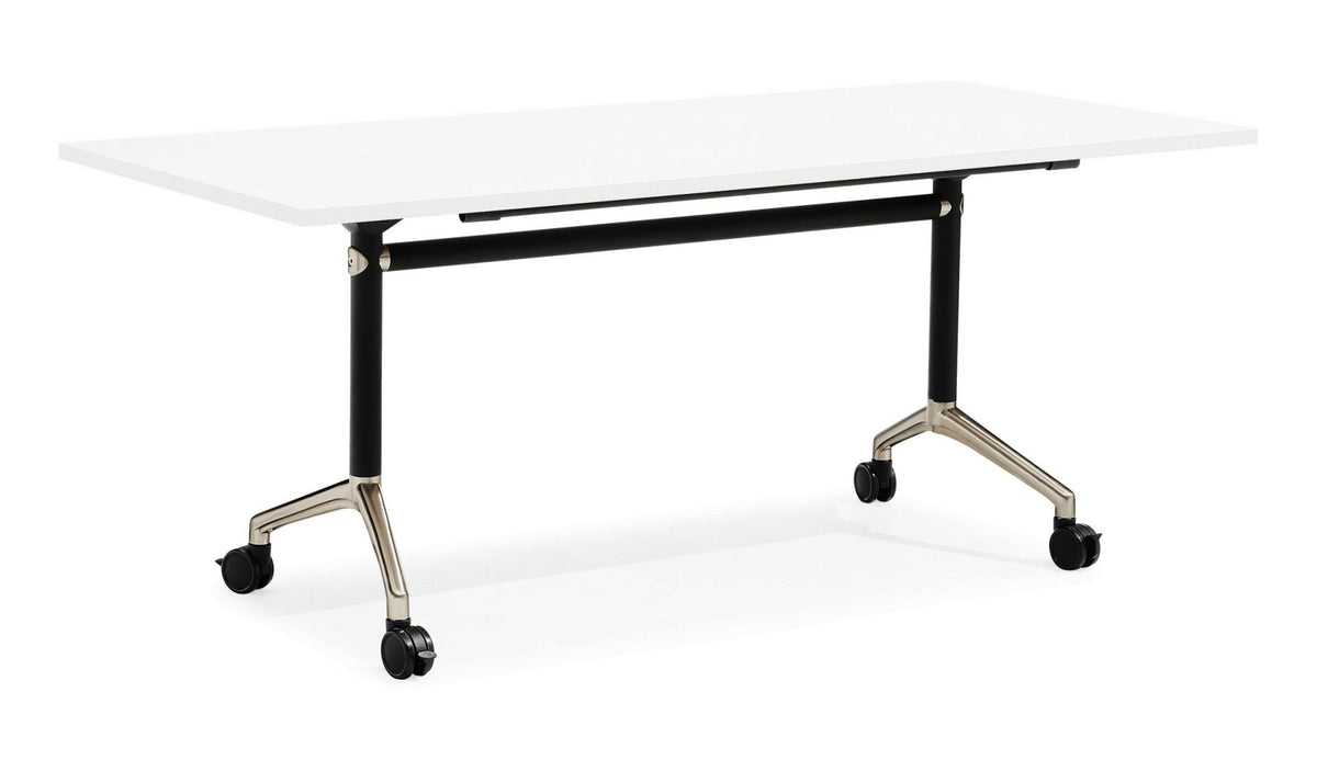 Typhoon Flip Top Table — Polished Aluminium Feet — 1800mm W x 750mm D, Natural White, Black P/C + Polished Aluminium — TFT1875 NW