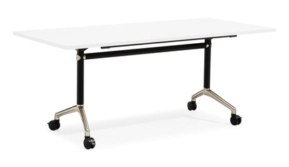 Typhoon Flip Top Table — Polished Aluminium Feet — 1800mm W x 750mm D, Natural White, Black P/C + Polished Aluminium — TFT1875 NW