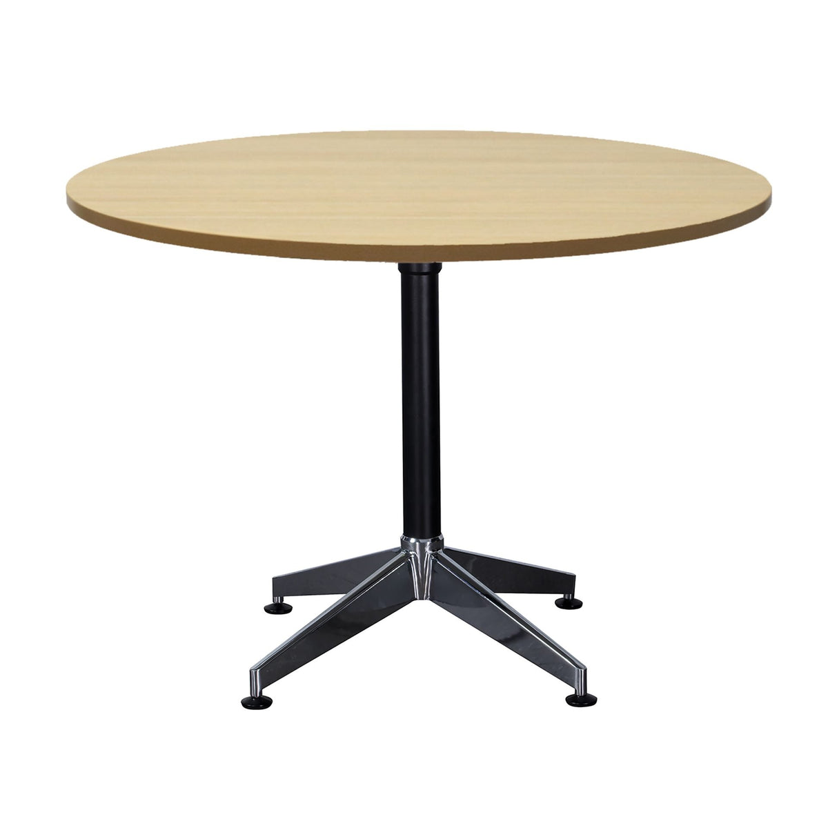 Typhoon 4 Star Round Table — 1200mm DIA, Natural Oak, Black P/C + Polished Aluminium — TTR1200 NO
