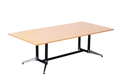 Typhoon Meeting & Boardroom Tables — 2400mm W x 1200mm D, Beech, Black P/C + Polished Aluminium — TTR2412 B
