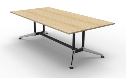 Typhoon Meeting & Boardroom Tables — 2400mm W x 1200mm D, Natural Oak, Black P/C + Polished Aluminium — TTR2412 NO