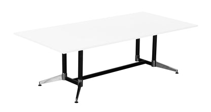 Typhoon Meeting & Boardroom Tables — 2400mm W x 1200mm D, Natural White, Black P/C + Polished Aluminium — TTR2412 NW