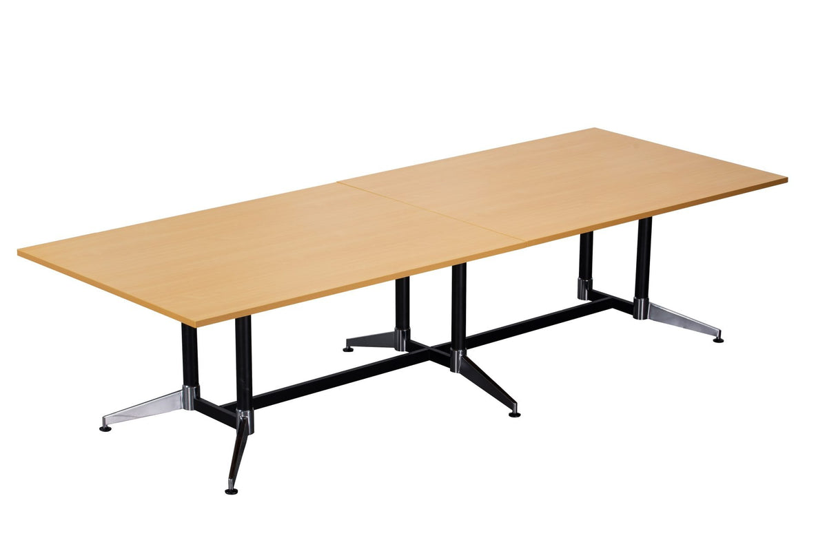 Typhoon Meeting & Boardroom Tables — 3200mm W x 1200mm D, Beech, Black P/C + Polished Aluminium — TTR3212 B