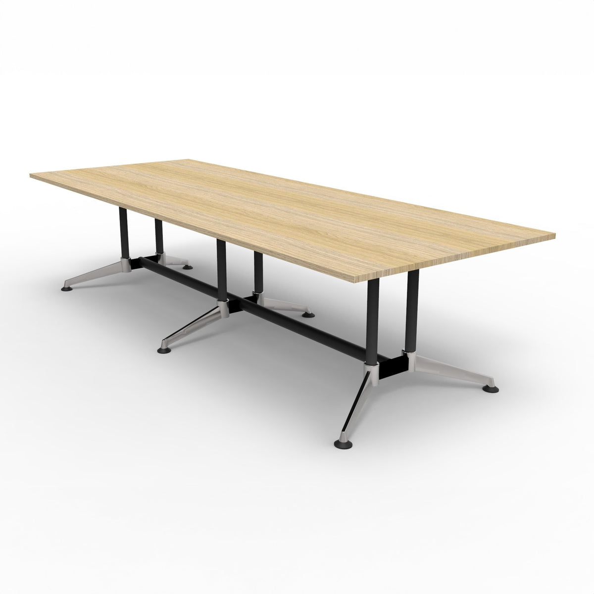 Typhoon Meeting & Boardroom Tables — 3200mm W x 1200mm D, Natural Oak, Black P/C + Polished Aluminium — TTR3212 NO