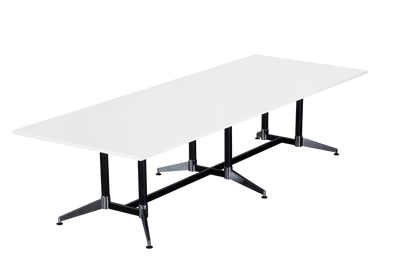 Typhoon Meeting & Boardroom Tables — 3200mm W x 1200mm D, Natural White, Black P/C + Polished Aluminium — TTR3212 NW
