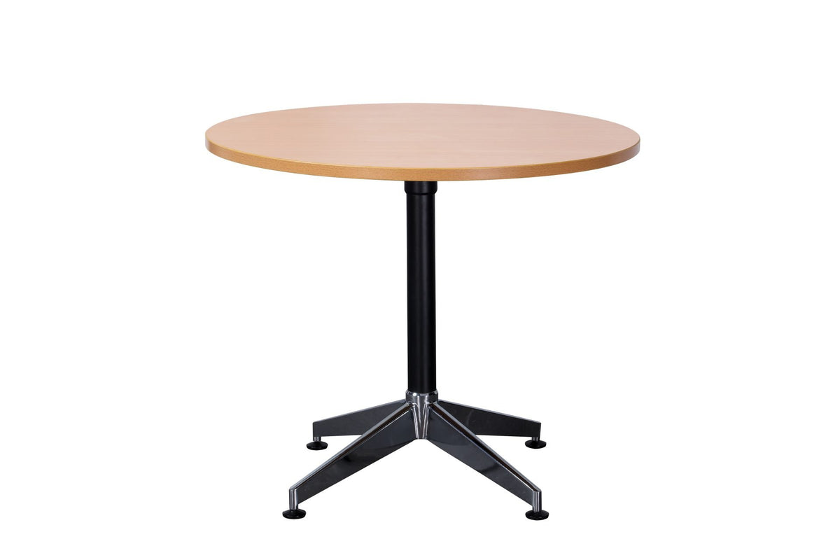 Typhoon 4 Star Round Table — 900mm DIA, Beech, Black P/C + Polished Aluminium — TTR900 B