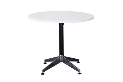 Typhoon 4 Star Round Table — 900mm DIA, Natural White, Black P/C + Polished Aluminium — TTR900 NW