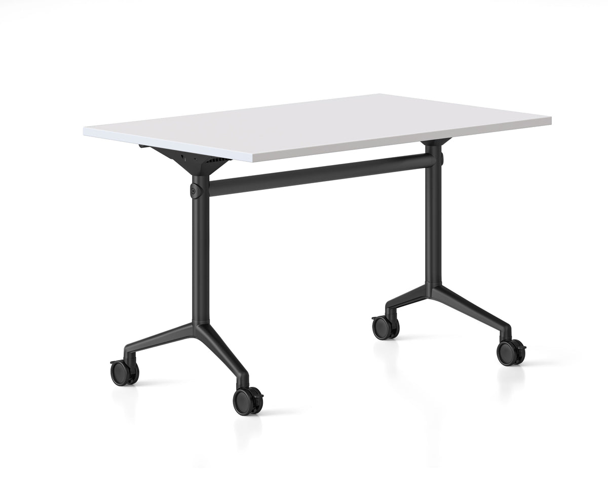 Typhoon Flip Top Table — Black Frame — 1200mm W x 600mm D, Natural White, Black P/C All Over — BTFT126 NW/BL-BK