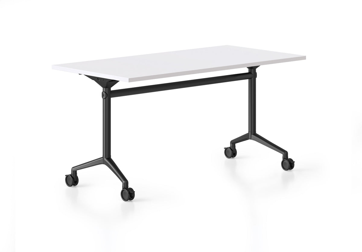 Typhoon Flip Top Table — Black Frame — 1800mm W x 750mm D, Natural White, Black P/C All Over — BTFT1875 NW/BL-BK
