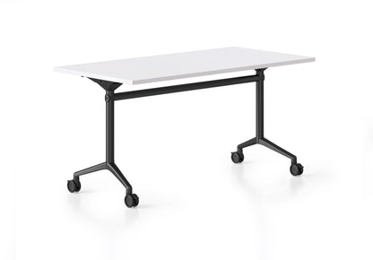 Typhoon Flip Top Table — Black Frame — 1800mm W x 750mm D, Natural White, Black P/C All Over — BTFT1875 NW/BL-BK
