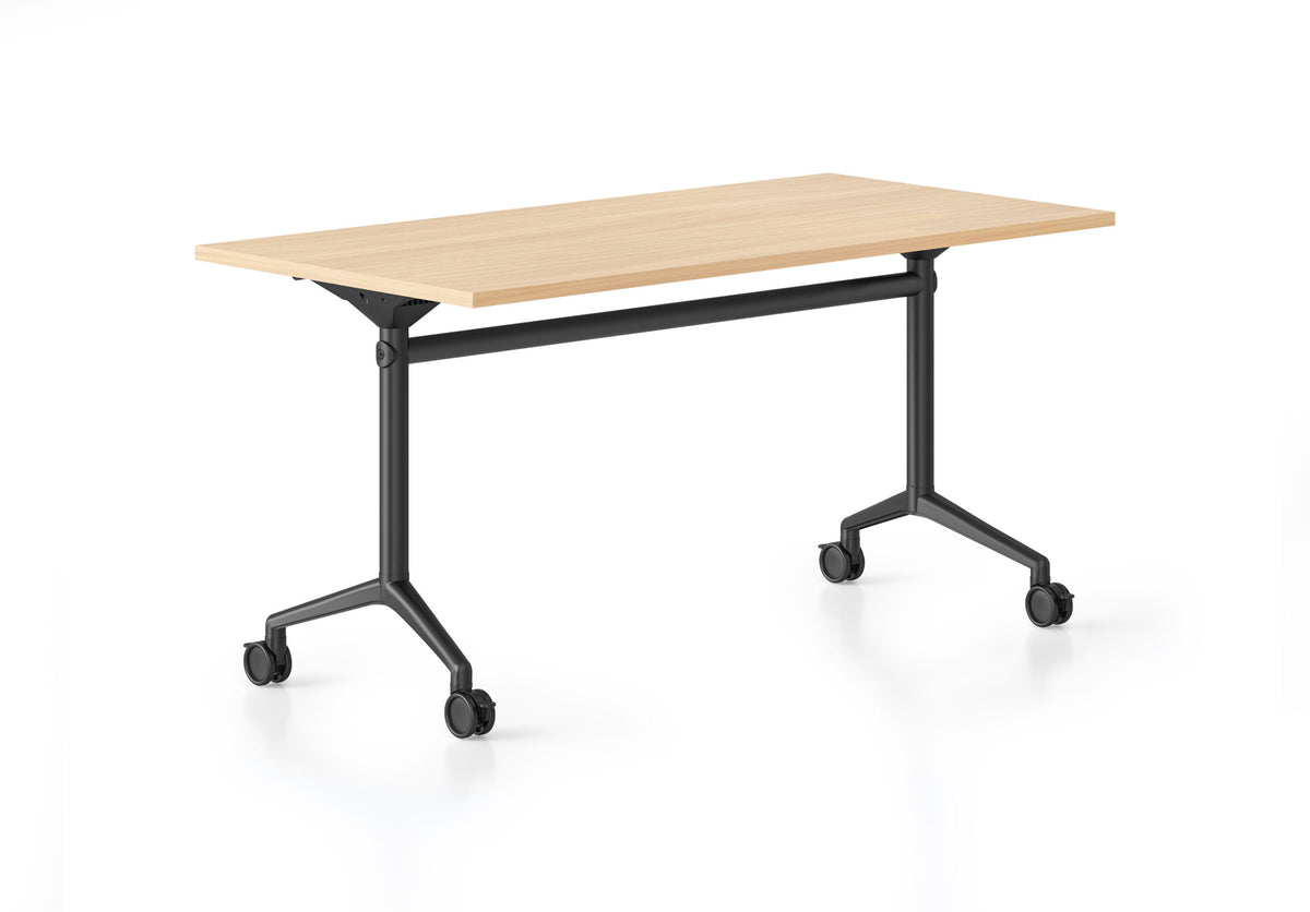 Typhoon Flip Top Table — Black Frame — 2100mm W x 750mm D, Natural Oak, Black P/C All Over — BTFT2175 NO/BL-BK