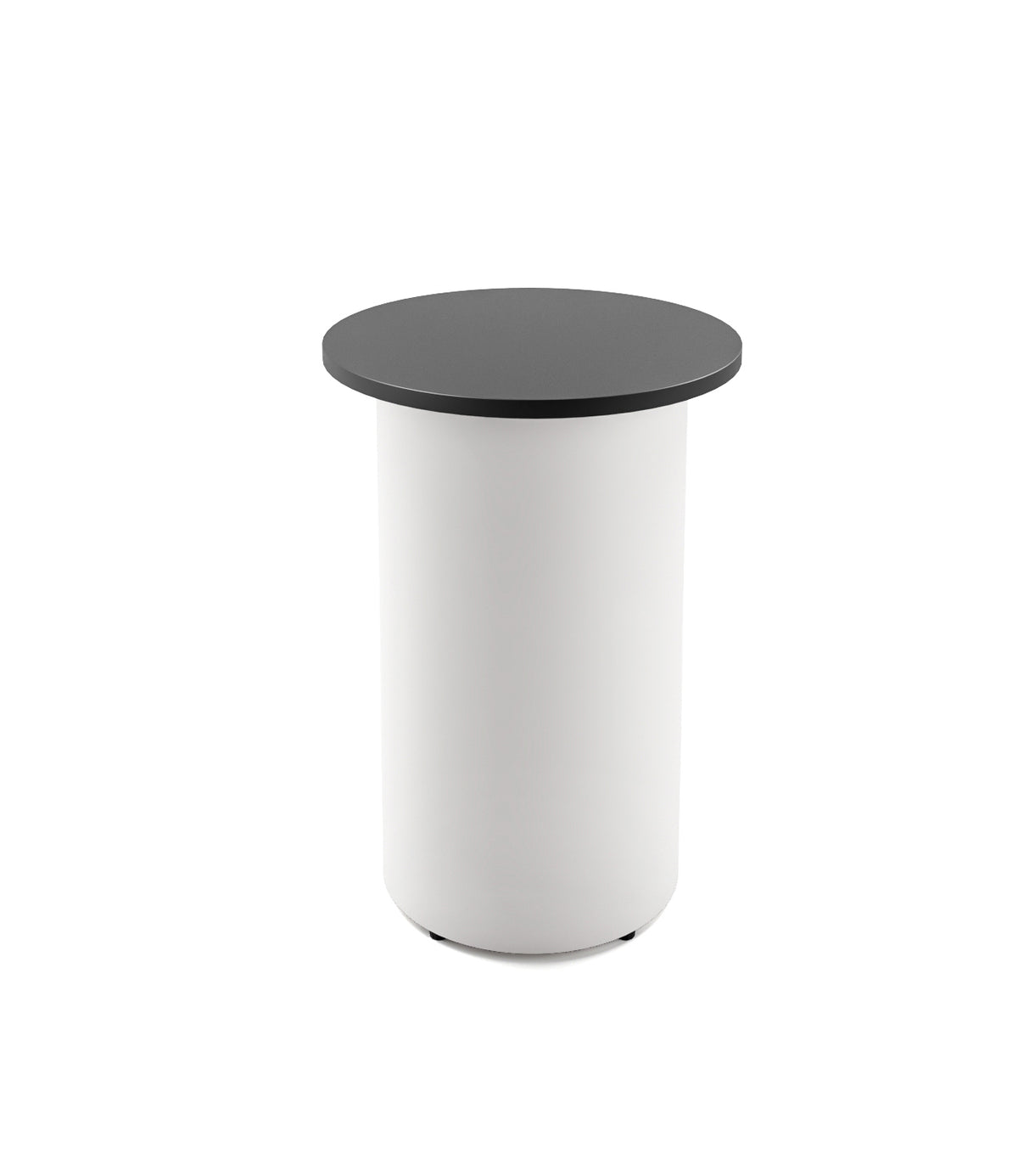 Drum Base High Bar Table — 600mm Dia x 1050mm H, Black, White P/C — DB-HBT600 BLK/WS
