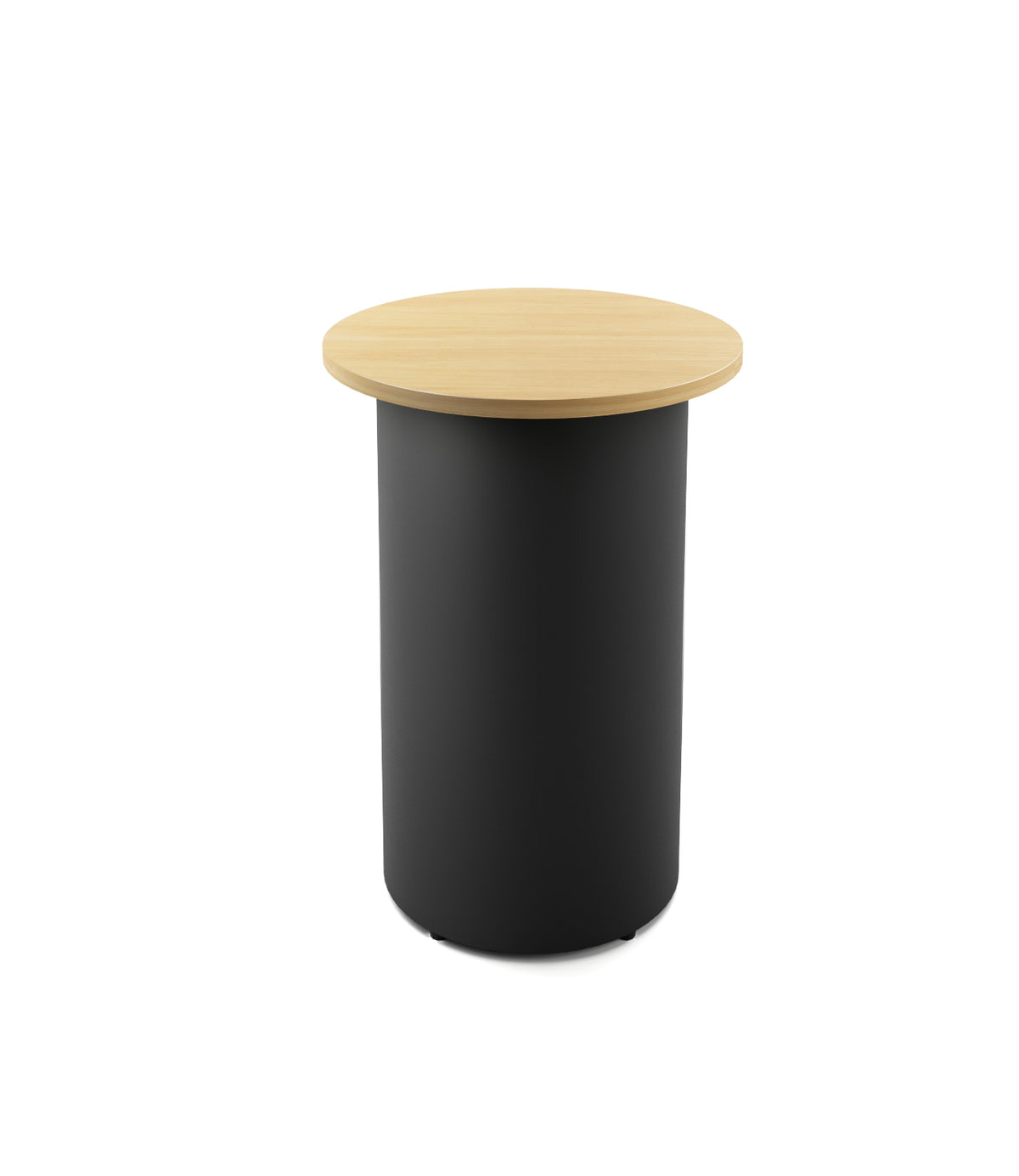 Drum Base High Bar Table — 600mm Dia x 1050mm H, Natural Oak, Black P/C — DB-HBT600 NO/BL