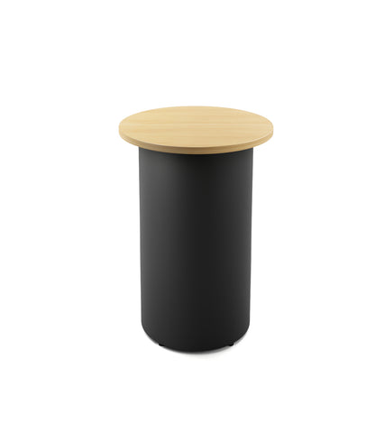 Drum Base High Bar Table — 600mm Dia x 1050mm H, Natural Oak, Black P/C — DB-HBT600 NO/BL