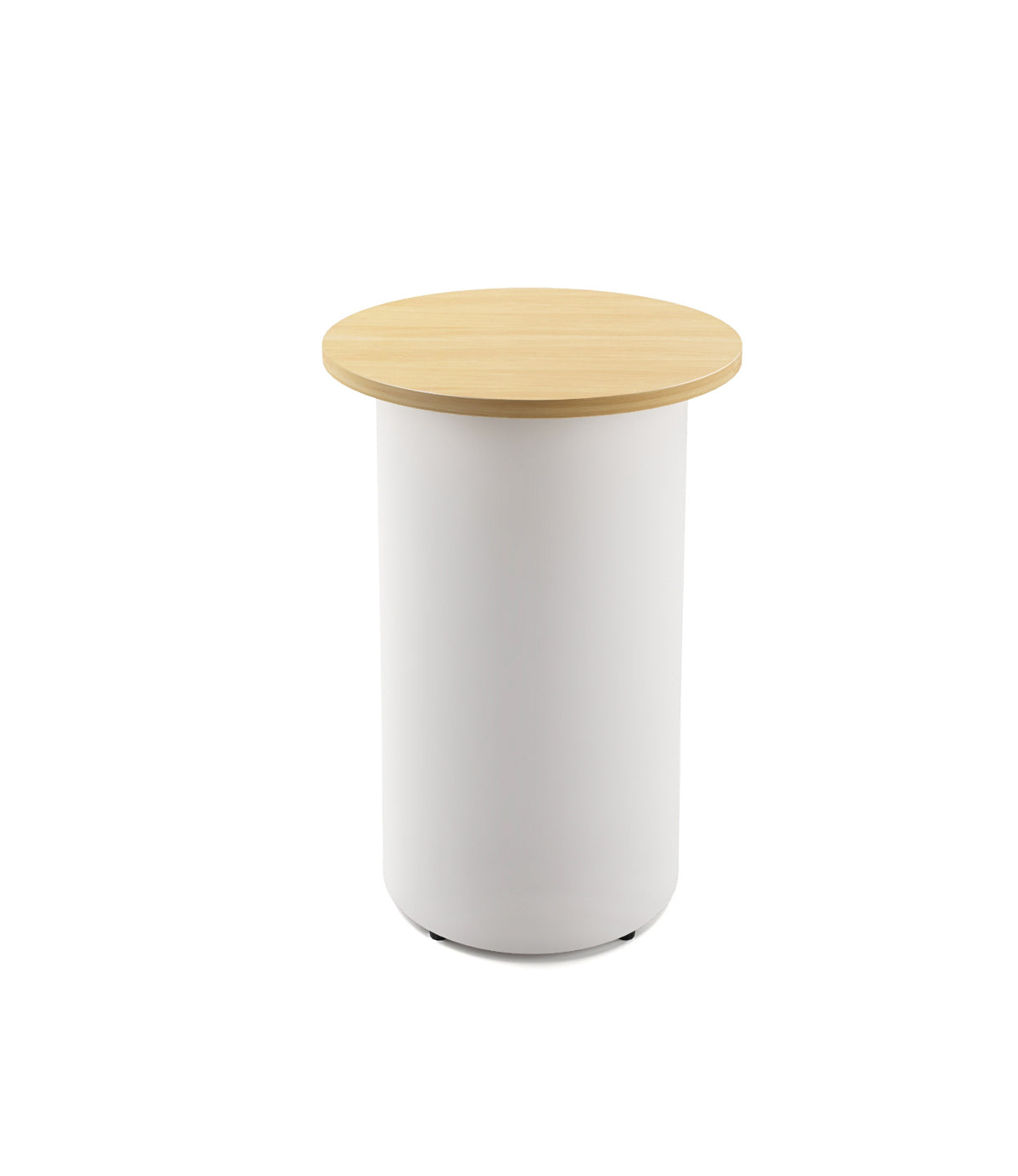 Drum Base High Bar Table — 600mm Dia x 1050mm H, Natural Oak, White P/C — DB-HBT600 NO/WS