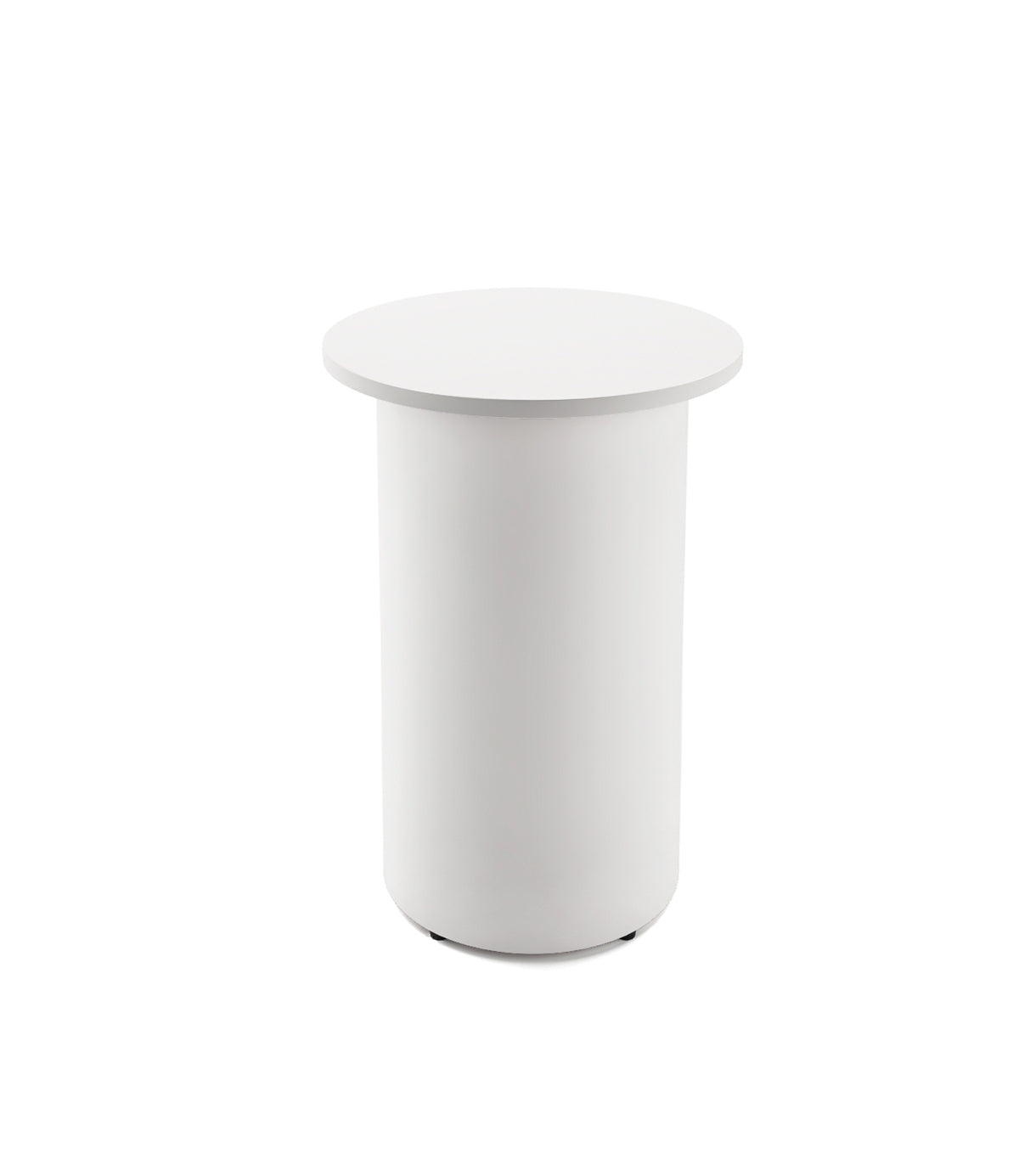 Drum Base High Bar Table — 600mm Dia x 1050mm H, Natural White, White P/C — DB-HBT600 NW/WS