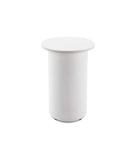 Drum Base High Bar Table — 600mm Dia x 1050mm H, Natural White, White P/C — DB-HBT600 NW/WS