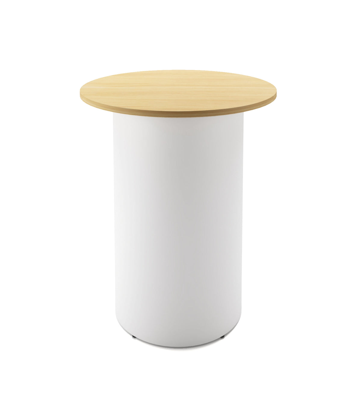 Drum Base High Bar Table — 900mm Dia x 1050mm H, Natural Oak, White P/C — DB-HBT900 NO/WS