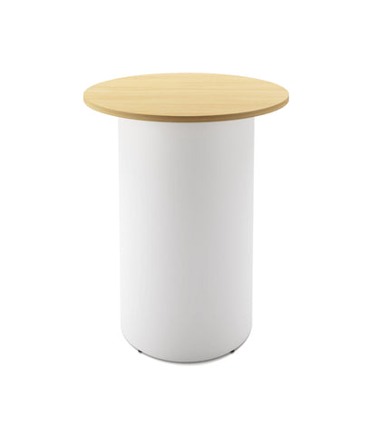 Drum Base High Bar Table — 900mm Dia x 1050mm H, Natural Oak, White P/C — DB-HBT900 NO/WS