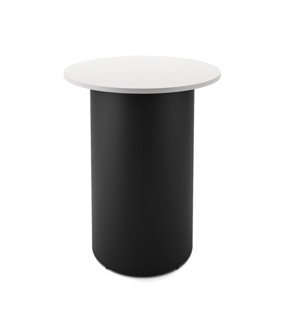 Drum Base High Bar Table — 900mm Dia x 1050mm H, Natural White, Black P/C — DB-HBT900 NW/BL