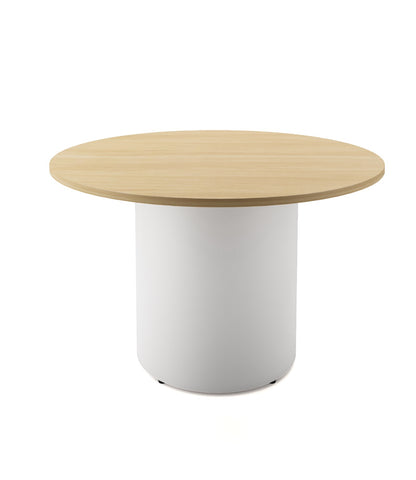 Drum Base Table — 1200mm Dia x 730mm H, Natural Oak, White P/C — DBT1200 NO/WS
