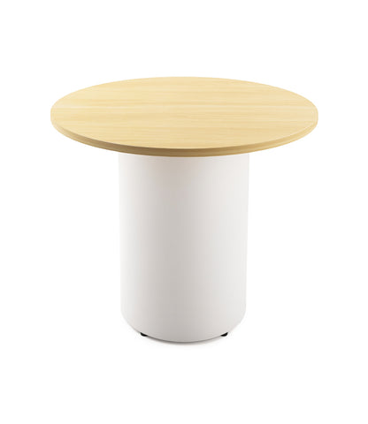 Drum Base Table — 900mm Dia x 730mm H, Natural Oak, White P/C — DBT900 NO/WS