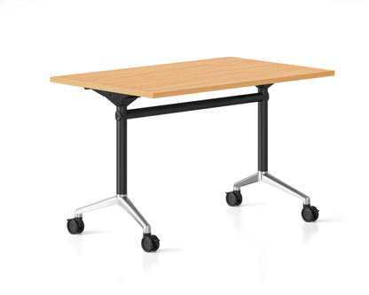 Typhoon Flip Top Table — Polished Aluminium Feet — 1200mm W x 600mm D, Beech, Black P/C + Polished Aluminium — TFT126 B
