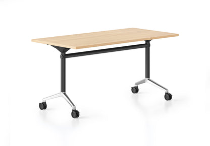 Typhoon Flip Top Table — Polished Aluminium Feet — 2100mm W x 750mm D, Natural Oak, Black P/C + Polished Aluminium — TFT2175 NO