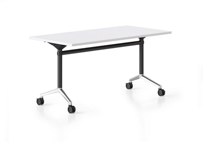 Typhoon Flip Top Table — Polished Aluminium Feet — 2100mm W x 750mm D, Natural White, Black P/C + Polished Aluminium — TFT2175 NW