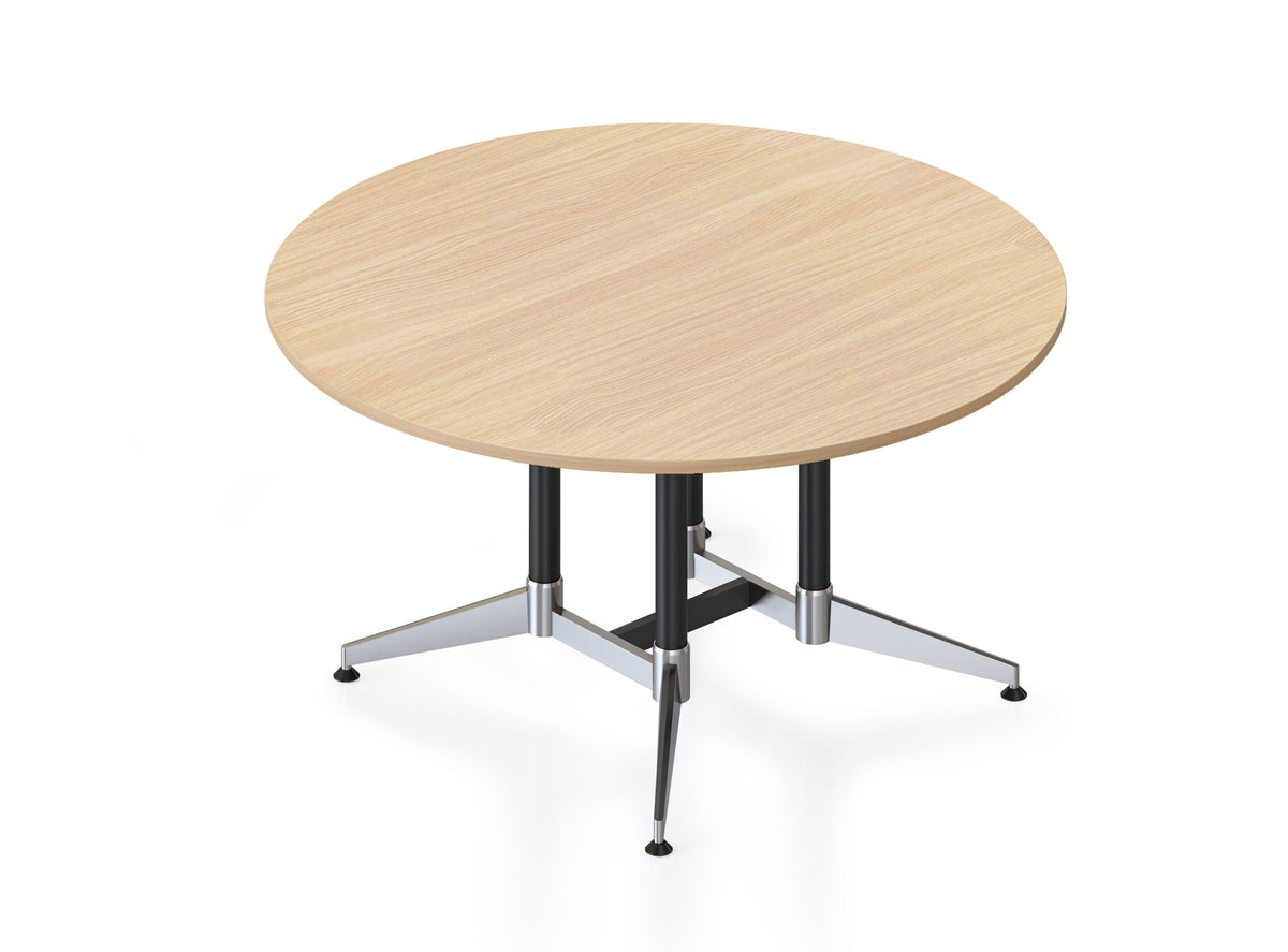 Typhoon Large Round Meeting Table — 1500mm Dia x 750mm H, Natural Oak, Black P/C With Polished Aluminium — TTR1500 NO