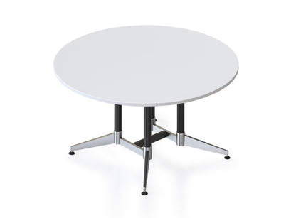 Typhoon Large Round Meeting Table — 1500mm Dia x 750mm H, Natural White, Black P/C With Polished Aluminium — TTR1500 NW