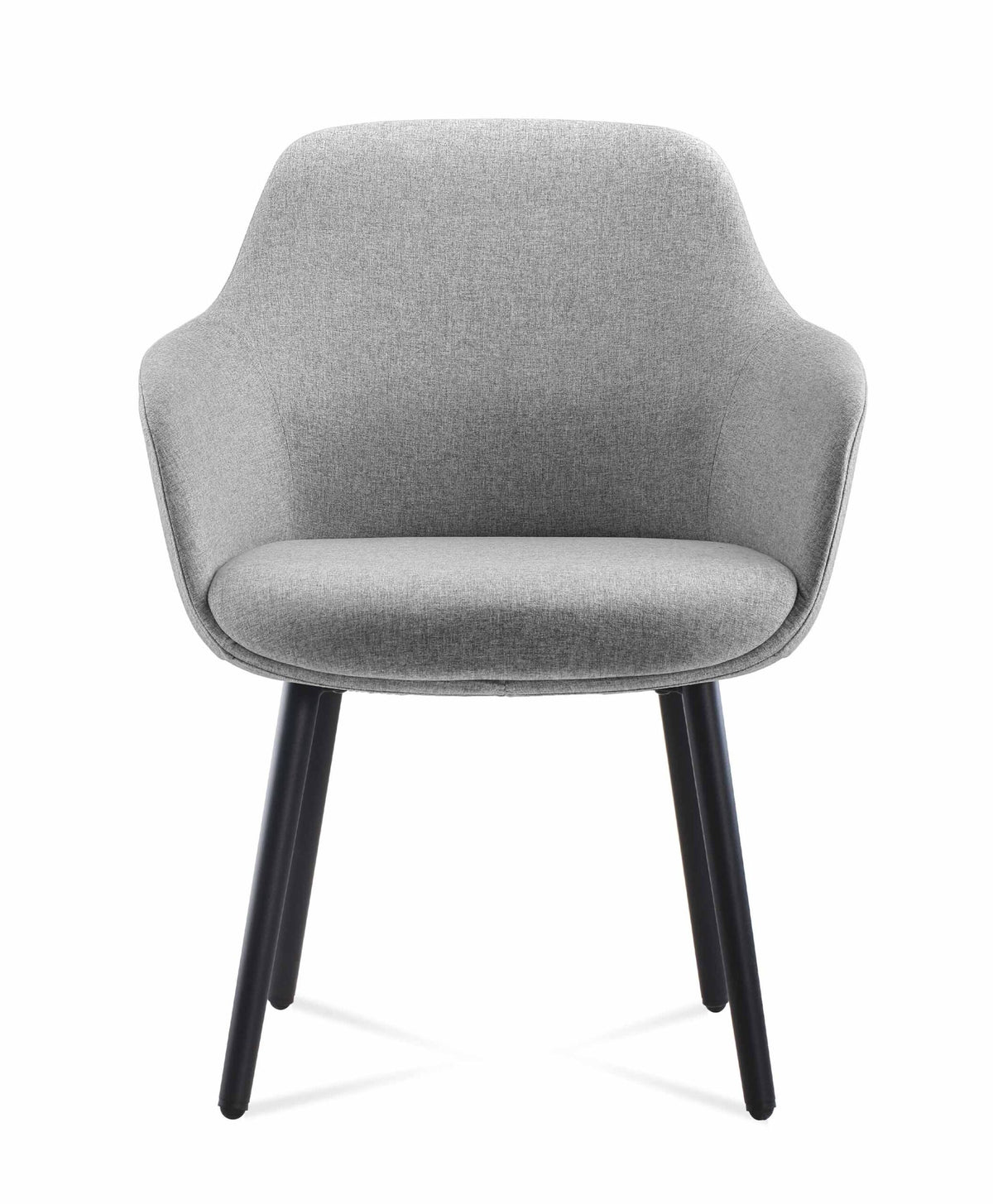 Aspen four fixed leg tub chair in light grey fabric with black legs, front view