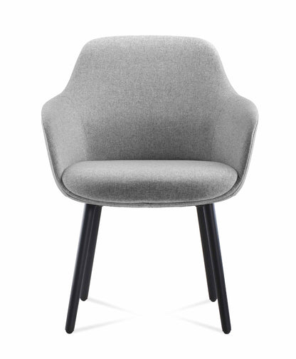 Aspen four fixed leg tub chair in light grey fabric with black legs, front view